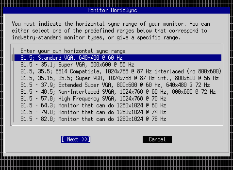xf86cfg monitor's horizontal sync rate