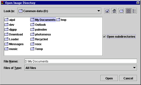 The Open Image Directory dialog