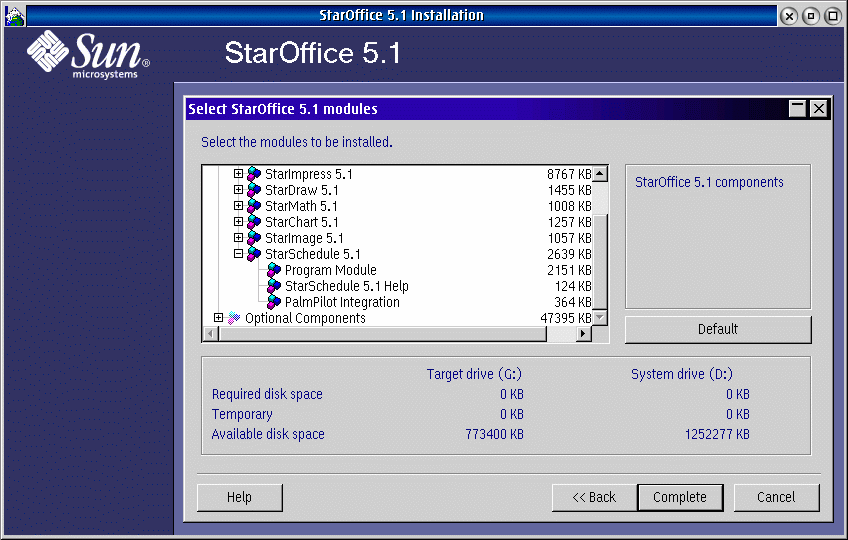 StarOffice 5.1 Installation