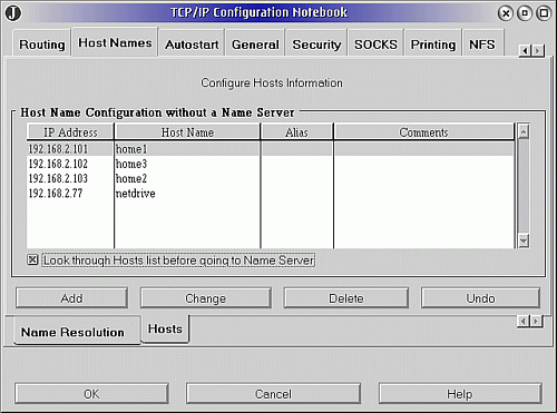 Einstellung zur Auflösung der Hostnamen mittels der TCP/IP-Einstellungen